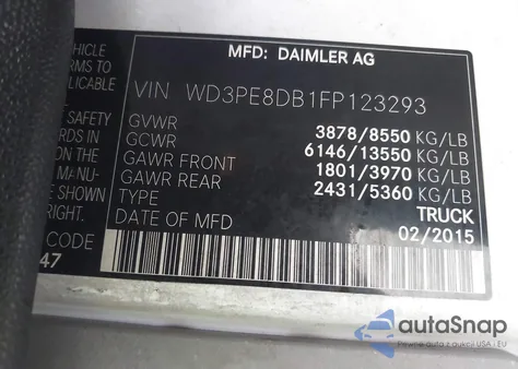 2015 Mercedes-Benz Sprinter 2500 High Roof from USA, damaged, VIN WD3PE8DB1FP123293